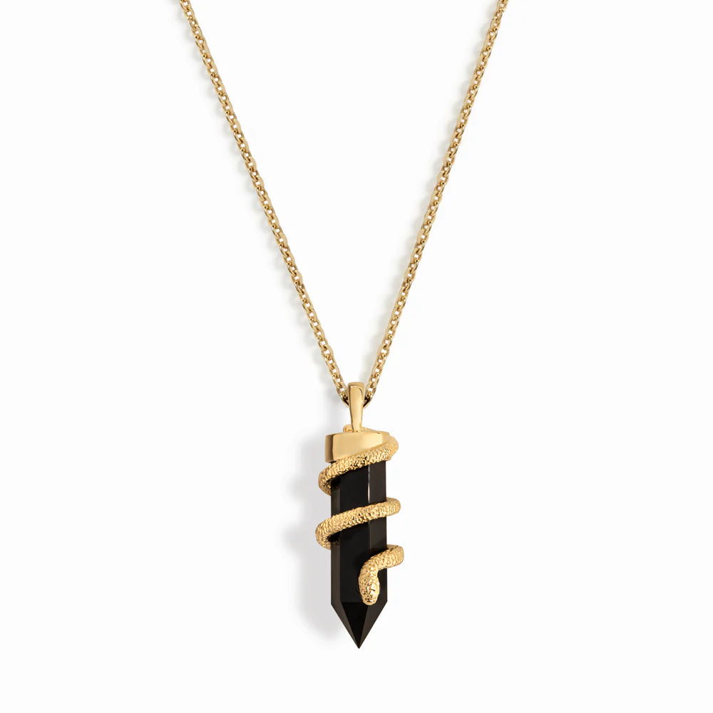 AWE Onyx Crystal Snake Amulet Necklace