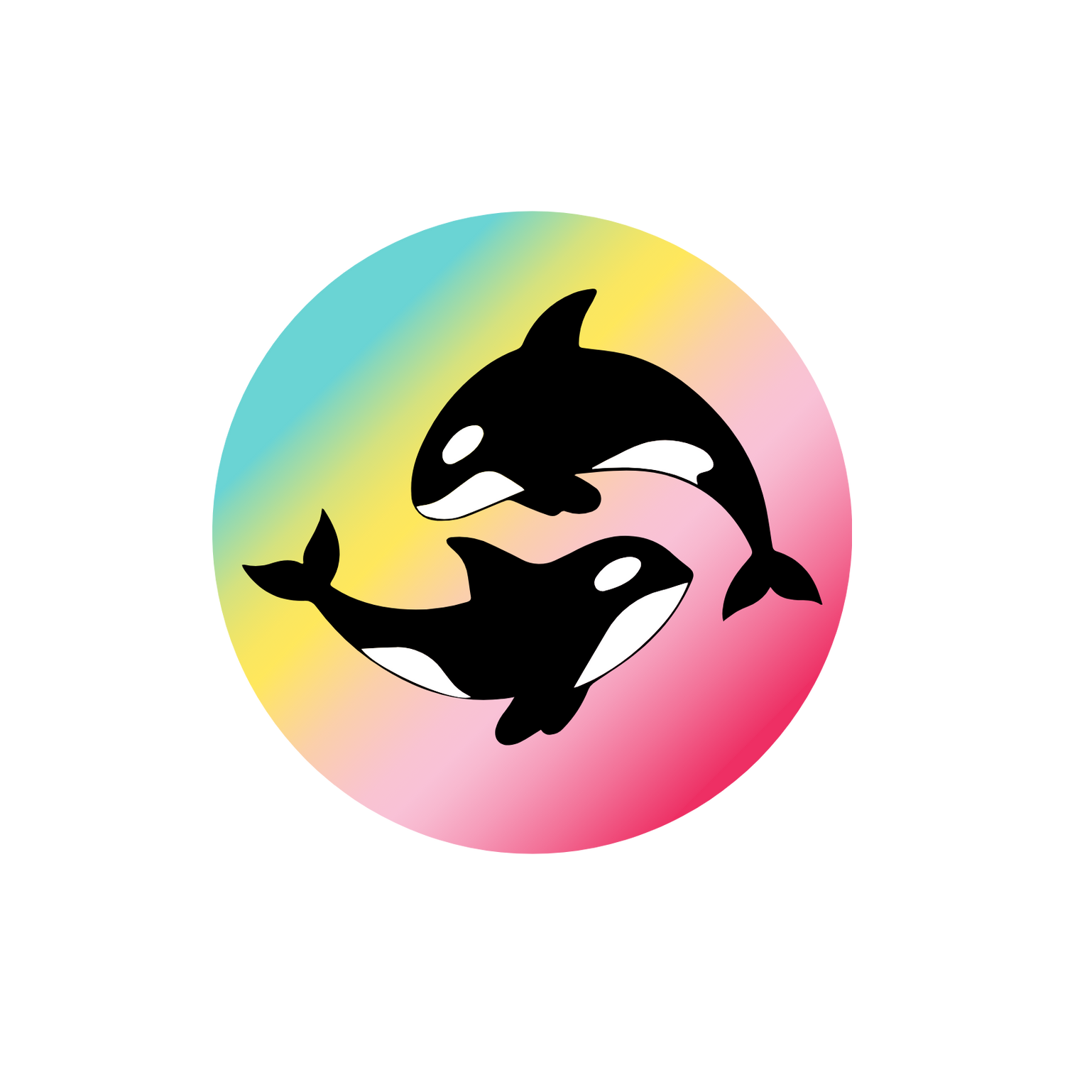 Psychic Sister orca logo with rainbow gradient background.
