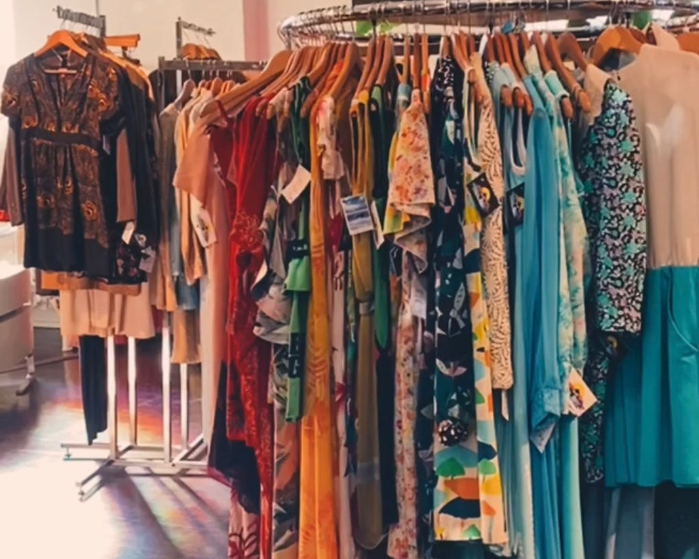 Rack of vintage clothing at Psychic Sister Portland location.