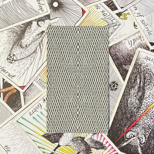 Cover art of the Wild Unknown Tarot Deck, second edition, with collection of cards.