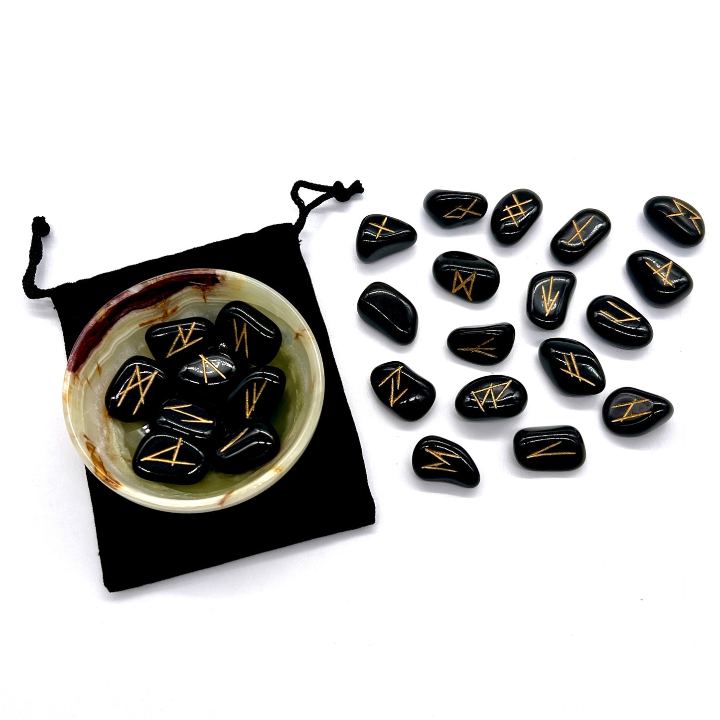 Black Agate Rune Set