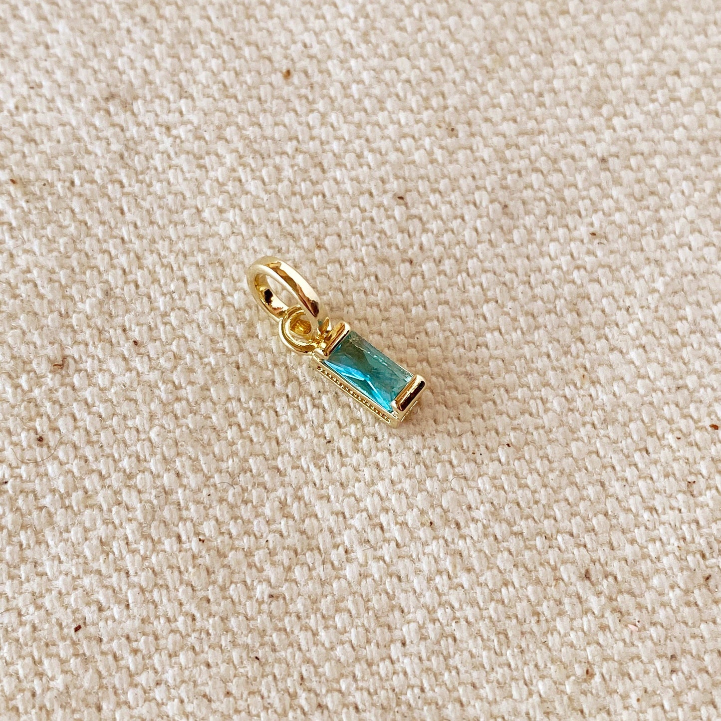18k Gold Filled Baguette Birthstone Charm with Chain