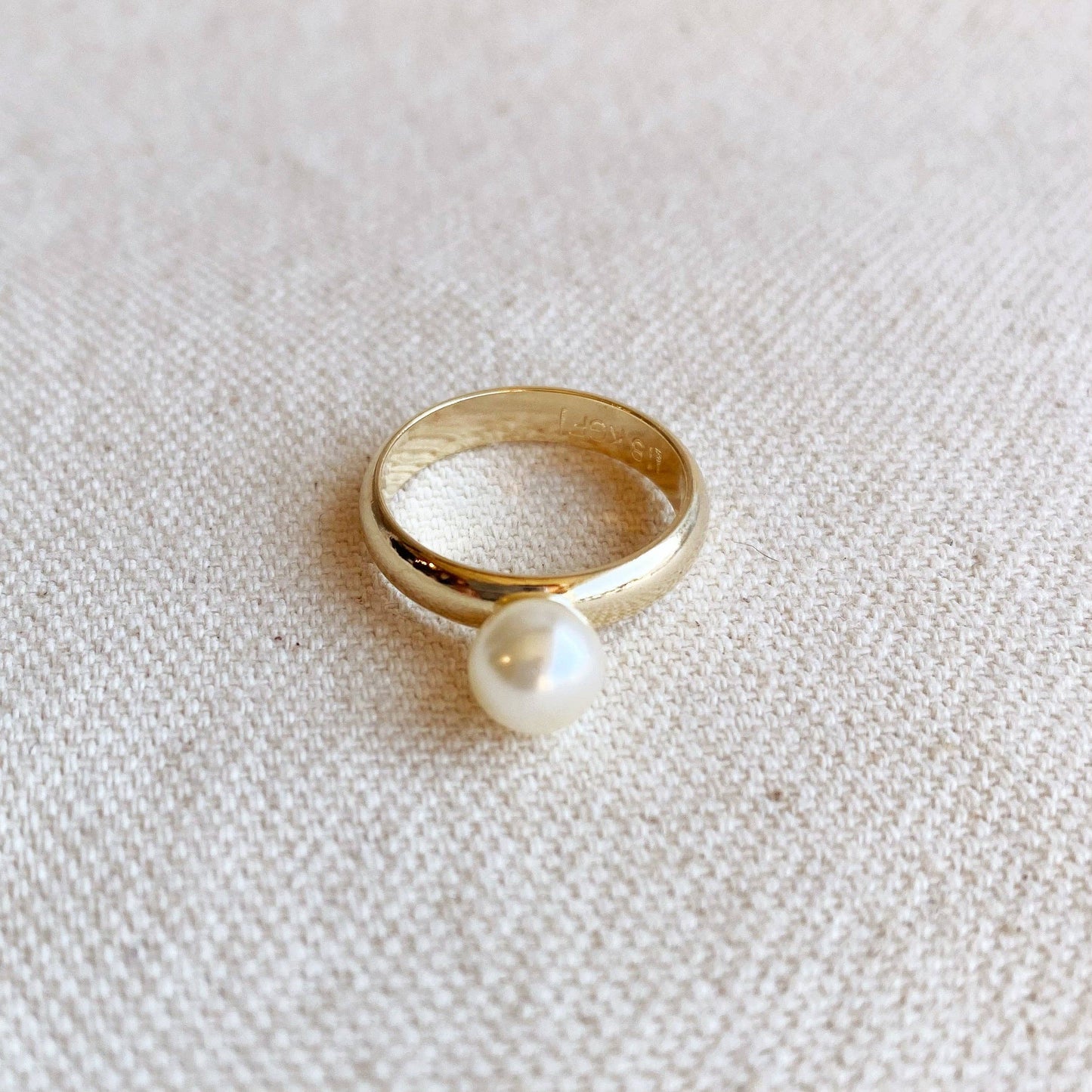 18k Gold Filled Solitaire Pearl Ring