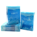 Three blue bars of Whiskers by River Soap 'Cancer' Moody Mojito soap on a white background