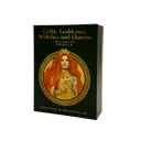 The box of 'Celtic Goddesses, Witches, and Queens Oracle' card deck by Danu Forest and Dan Goodfellow, featuring a dark green cover with gold lettering and an illustration of a red-haired goddess.