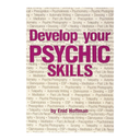 A book cover titled 'Develop your PSYCHIC SKILLS' by Endi Hoffmann, featuring a cream background filled with repeated small gray words and large magenta title text.