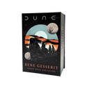 Black Dune Tarot deck box featuring 5 Bene Gesserits with sand dunes behind them on a star background 