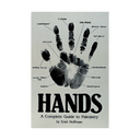 A book cover for 'Hands: A Complete Guide to Palmistry' by Enid Hoffman, featuring a black handprint with labeled palmistry terms on a light gray background.
