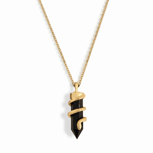 AWE Onyx Crystal Snake Amulet Necklace