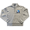 Gray pullover with a logo on a white background