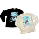 Black and beige long-sleeve shirts with a scorpion design on a white background