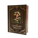 The Literary Oracle Deck box on a plain white background. The box is dark brown with gold decorative borders and text, featuring an illustration of a woman with red hair holding a yellow banner.