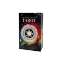 The Wild Unknown Tarot deck box, featuring a cosmic black background with a colorful rainbow spectrum and a white geometric mandala design on the front.