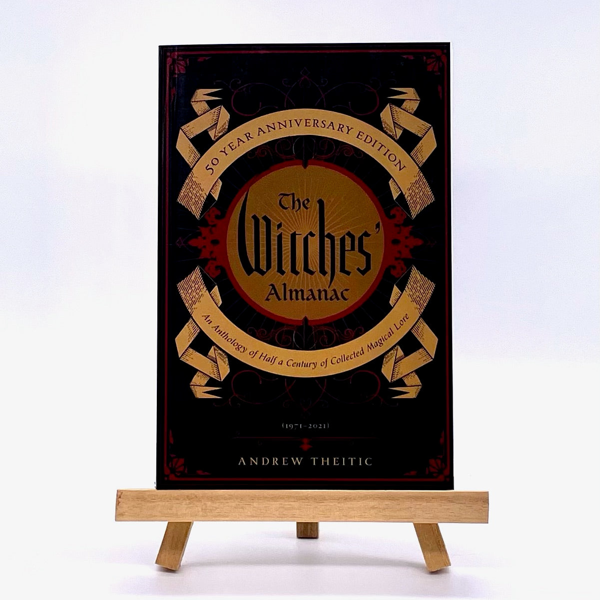 Book cover of The Witches' Almanac 50 year anniversary edition by Andrew Theitic.