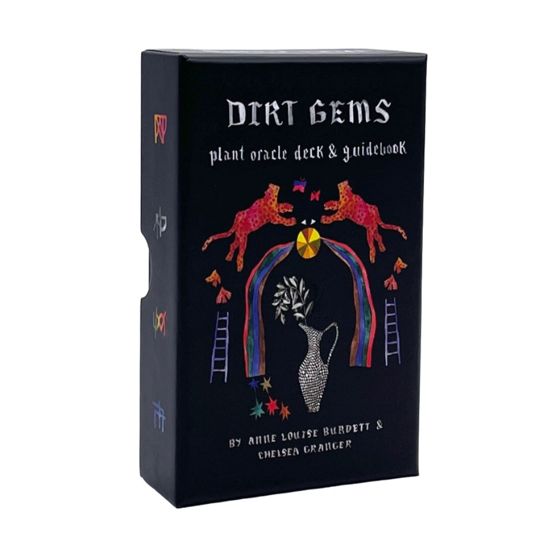 Dirt Gems box, black with white text and a bright hand drawn image in the center.