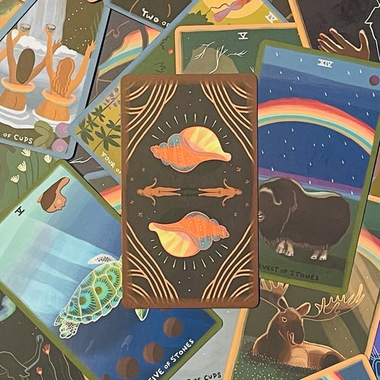 Cover art of The Gentle Tarot deck with collection of cards.