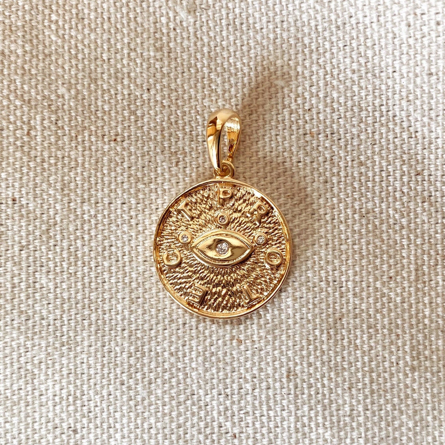 18k Gold Filled Evil Eye Protection Pendant Featuring Texture with Chain
