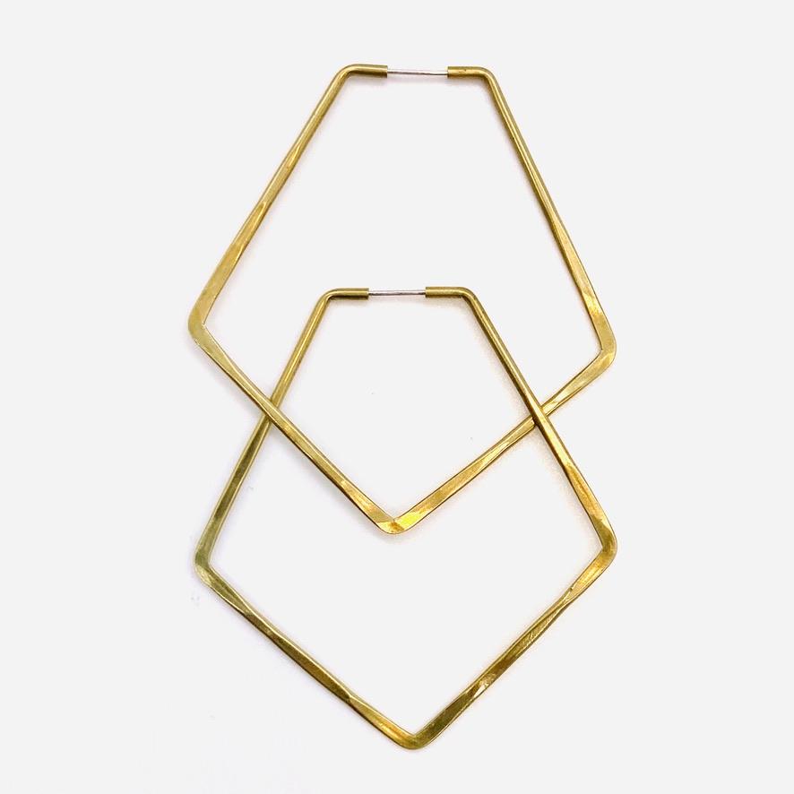 Brass geometric hoop earrings in anyo small shape.