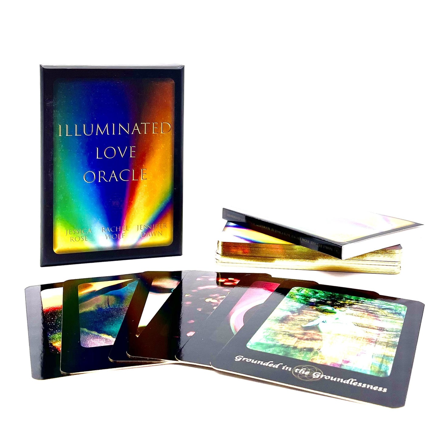 Box cover art of the Illuminated Love Oracle deck with collection of cards booklet.