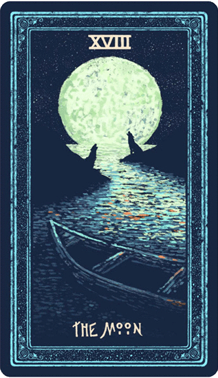 The Moon tarot card from the Prisma Visions tarot deck.