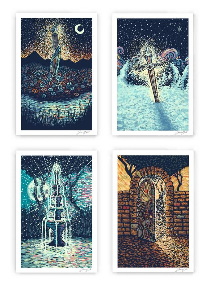 Collection of cards from the Prisma Visions tarot deck.