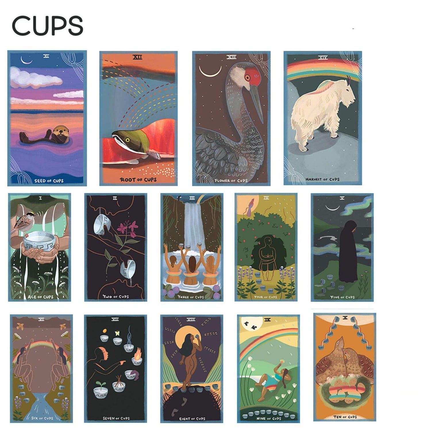 The Cups cards from the Gentle Tarot deck.