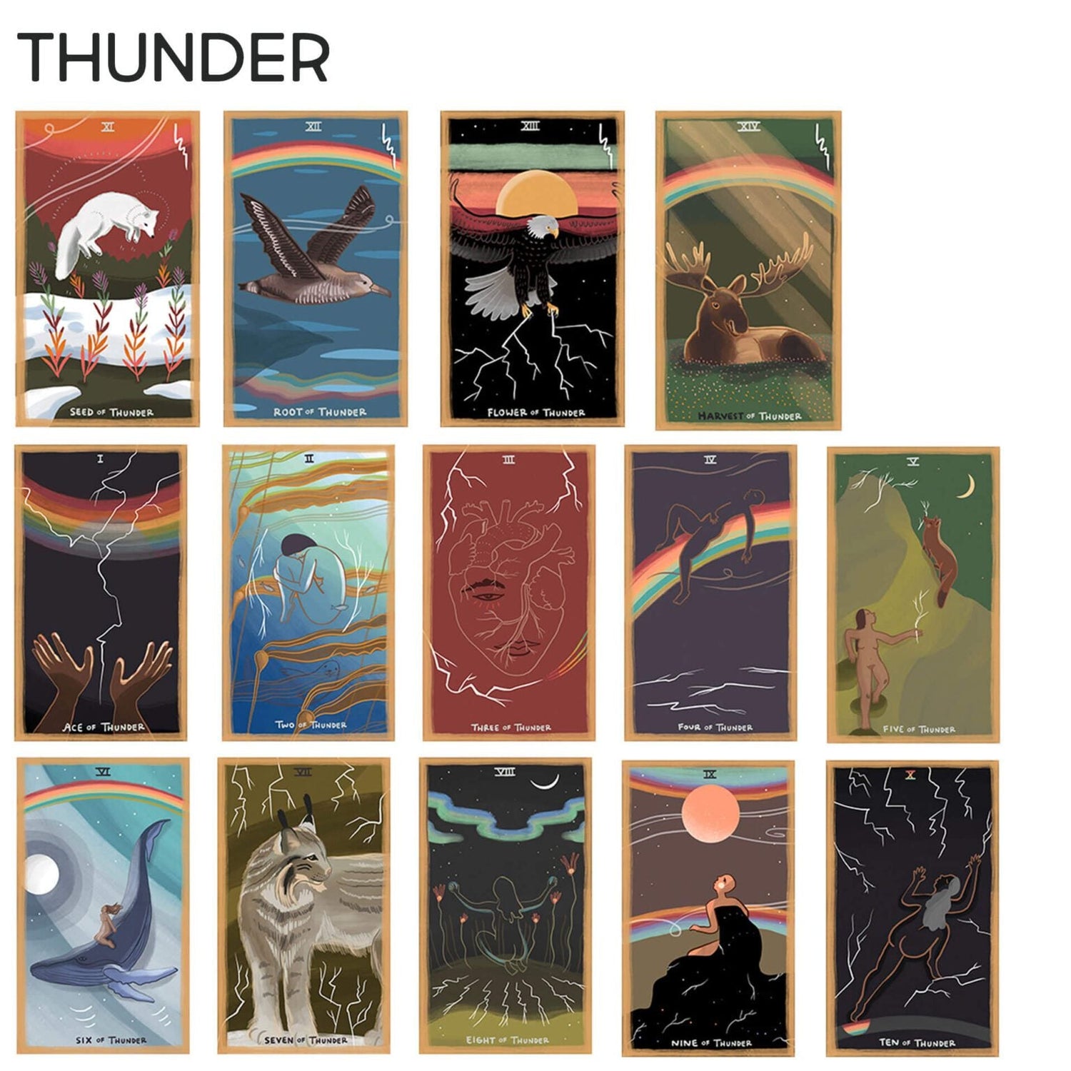 The Thunder cards from the Gentle Tarot deck.
